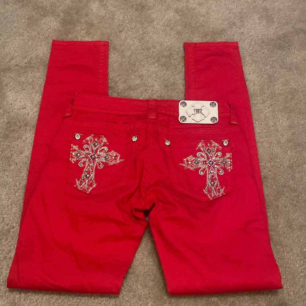 Miss Me red skinny low waist pants 25 Y2K vintage bejeweled bedazzled mc…